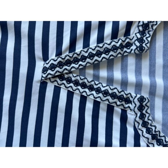 J.McLaughlin Navy & White Striped Tunic Top With Embroidered Trim - Size S - Picture 6 of 7